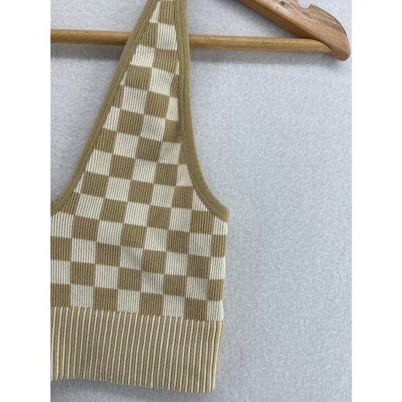Garage Tan/White Checkered Bralette Size Small Ribbed - Picture 3 of 8